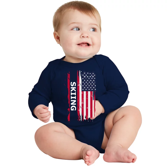 Skiing And Skiers Usa Gift Baby Long Sleeve Bodysuit