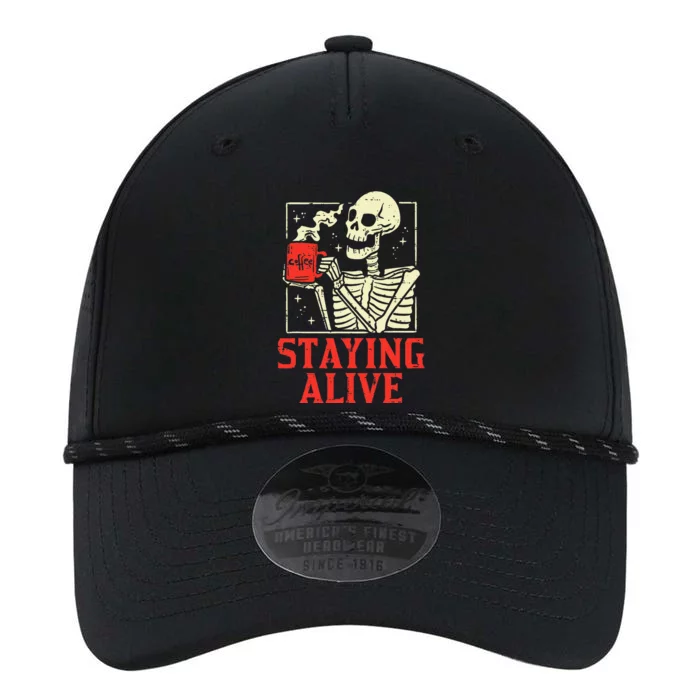 Staying Alive Skeleton Coffe Funny Retro Vintage Halloween Performance The Dyno Cap