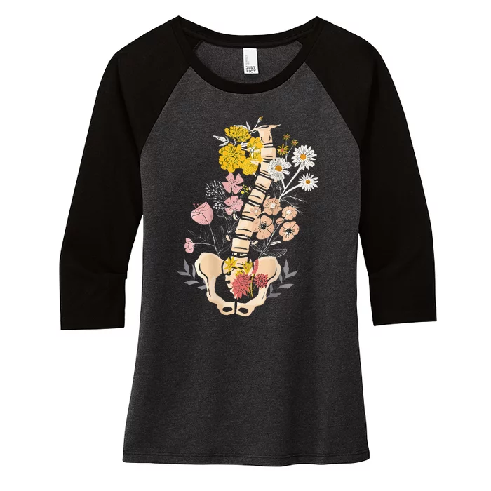 Scoliosis Awareness Spinal Fusion Back Surgery Botanical Women's Tri-Blend 3/4-Sleeve Raglan Shirt