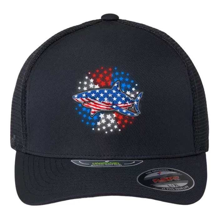 Stars And Stripes USA American Flag Shark Flexfit Unipanel Trucker Cap