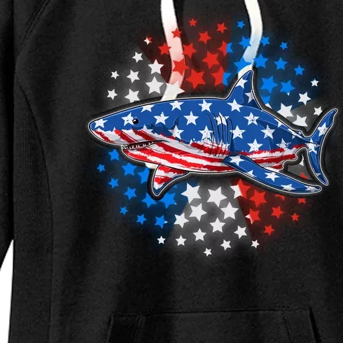 Stars And Stripes USA American Flag Shark Women's Fleece Hoodie