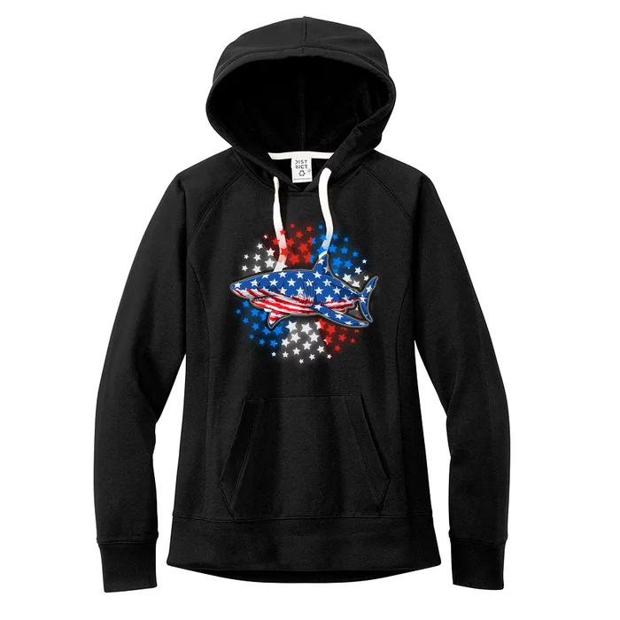 Stars And Stripes USA American Flag Shark Women's Fleece Hoodie