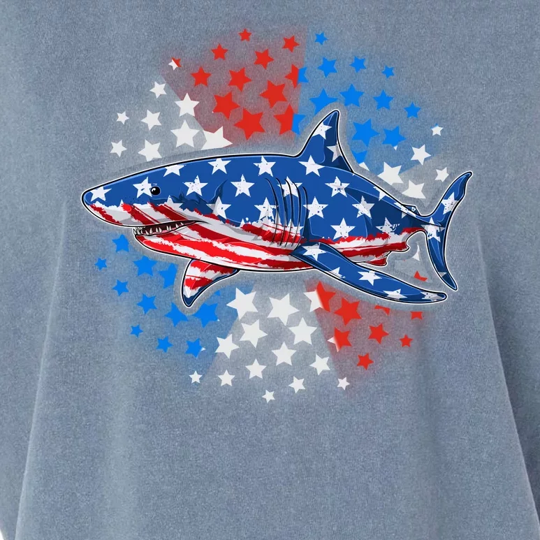 Stars And Stripes USA American Flag Shark Garment-Dyed Women's Muscle Tee