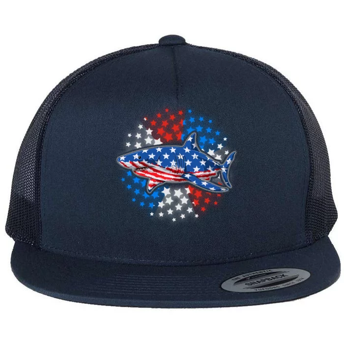 Stars And Stripes USA American Flag Shark Flat Bill Trucker Hat