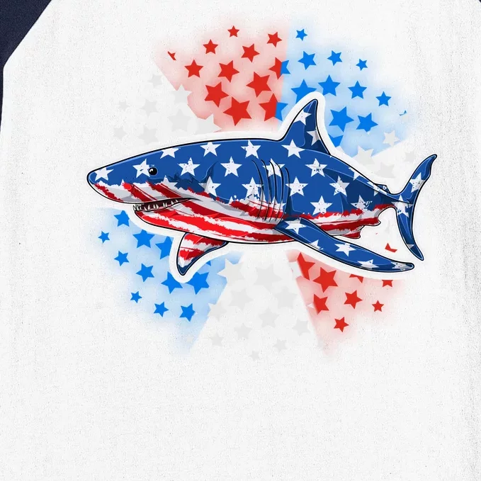 Stars And Stripes USA American Flag Shark Baseball Sleeve Shirt