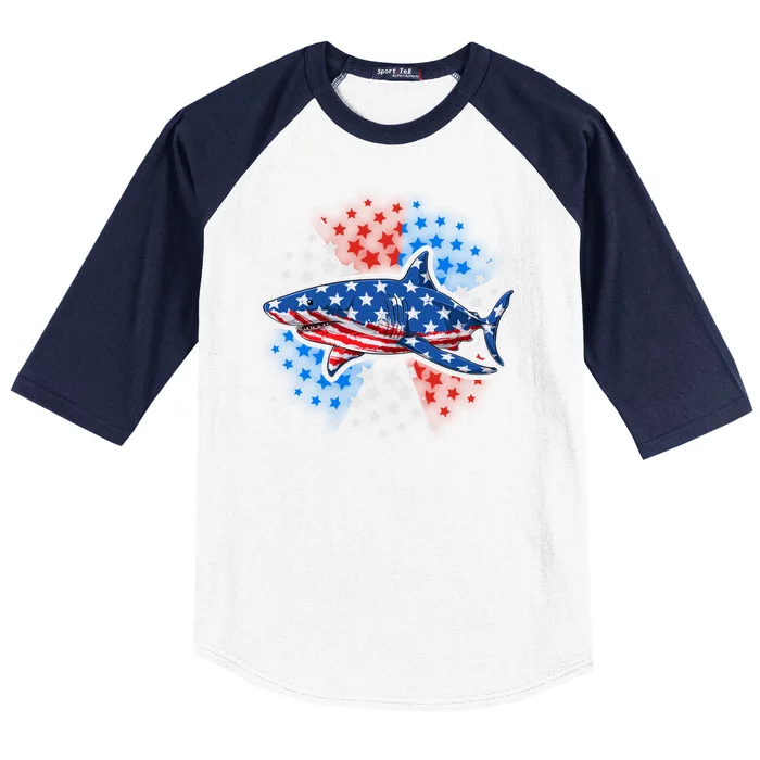 Stars And Stripes USA American Flag Shark Baseball Sleeve Shirt