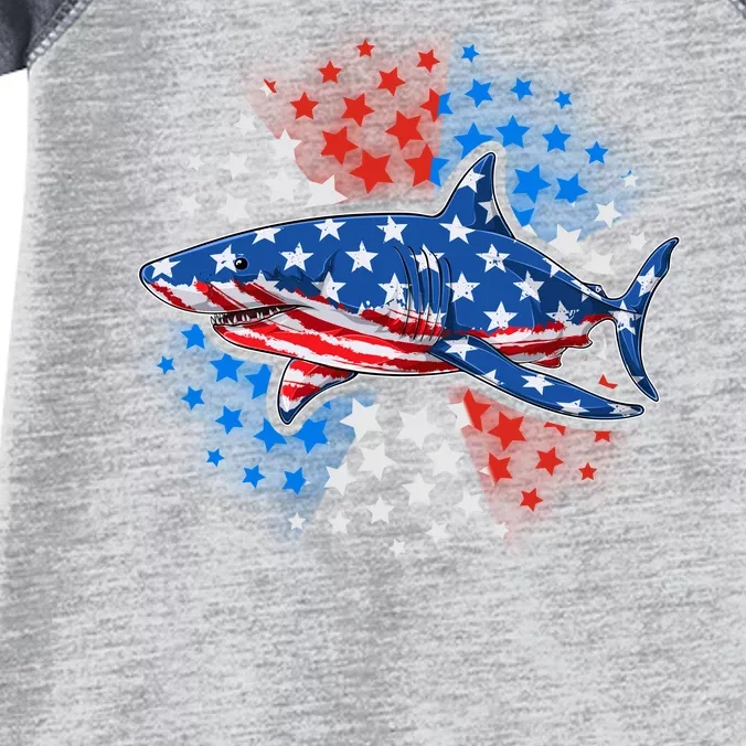 Stars And Stripes USA American Flag Shark Infant Baby Jersey Bodysuit