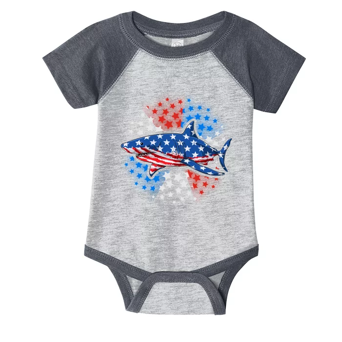 Stars And Stripes USA American Flag Shark Infant Baby Jersey Bodysuit