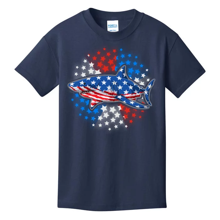 Stars And Stripes USA American Flag Shark Kids T-Shirt