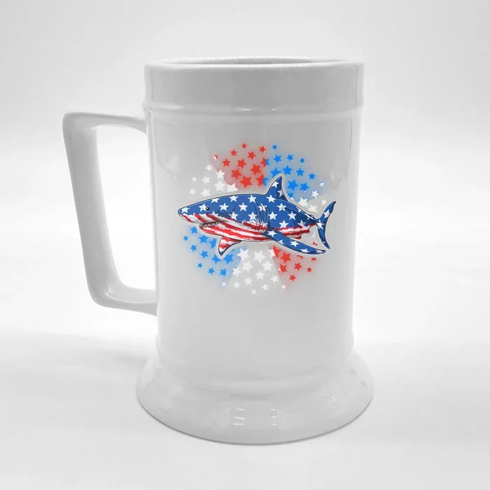 Stars And Stripes USA American Flag Shark Front & Back Beer Stein