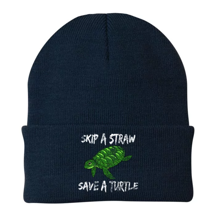 Skip A Straw Save A Turtle Cute Gift Tee Gift Knit Cap Winter Beanie