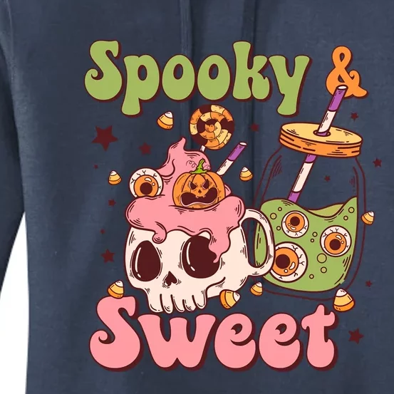 Spooky And Sweet Retro Groovy Halloween Candy Costume Gift Women's Pullover Hoodie