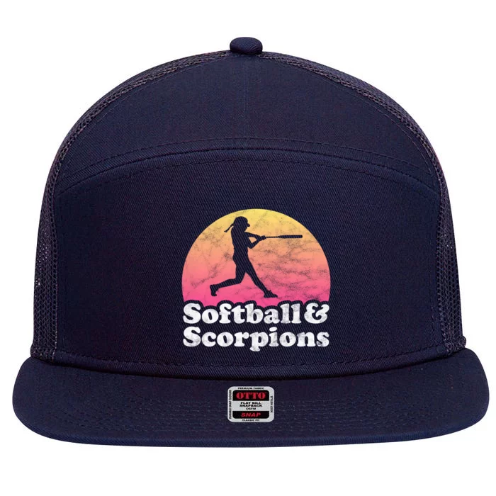 Softball And Scorpions Or Scorpion Gift 7 Panel Mesh Trucker Snapback Hat