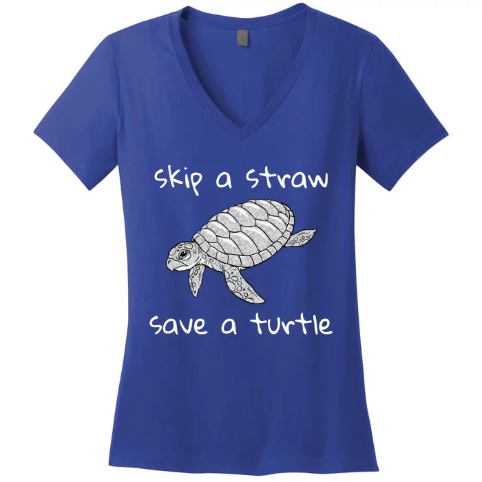 Skip A Straw Save A Turtle Gift Tee Gift Women's V-Neck T-Shirt