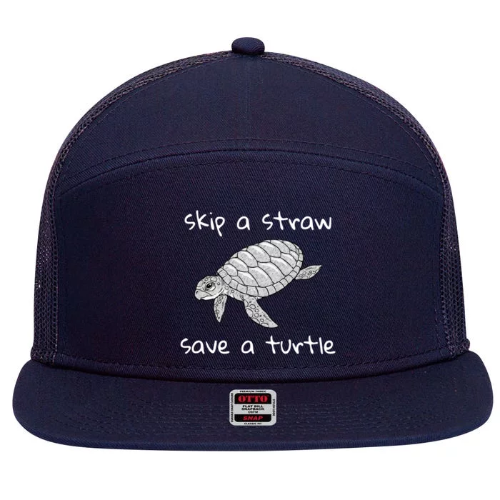 Skip A Straw Save A Turtle Gift Tee Gift 7 Panel Mesh Trucker Snapback Hat