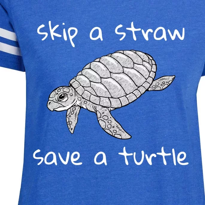 Skip A Straw Save A Turtle Gift Tee Gift Enza Ladies Jersey Football T-Shirt