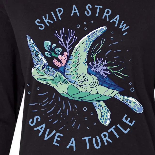 Skip A Straw Save A Turtle Ocean Womens Cotton Relaxed Long Sleeve T-Shirt