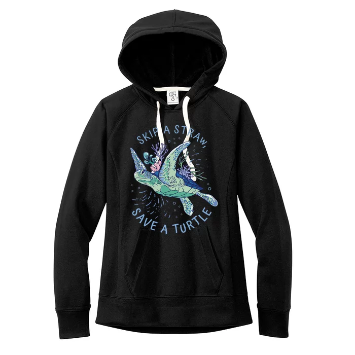 Skip A Straw Save A Turtle Ocean Women's Fleece Hoodie