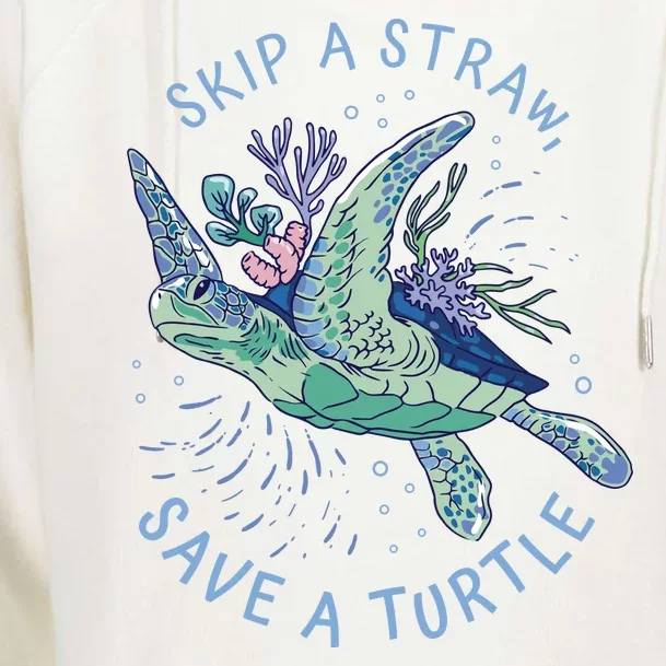 Skip A Straw Save A Turtle Ocean Womens Funnel Neck Pullover Hood