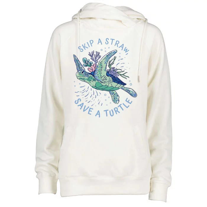 Skip A Straw Save A Turtle Ocean Womens Funnel Neck Pullover Hood