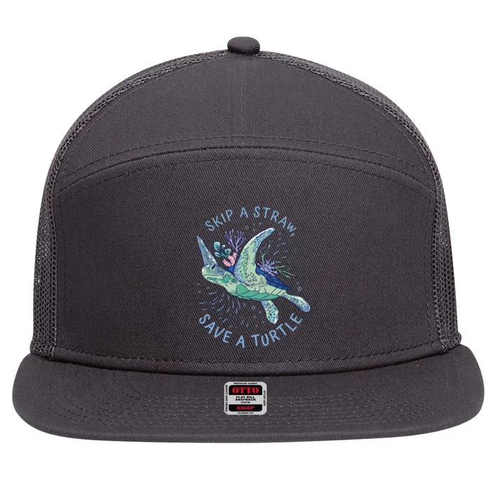 Skip A Straw Save A Turtle Ocean 7 Panel Mesh Trucker Snapback Hat