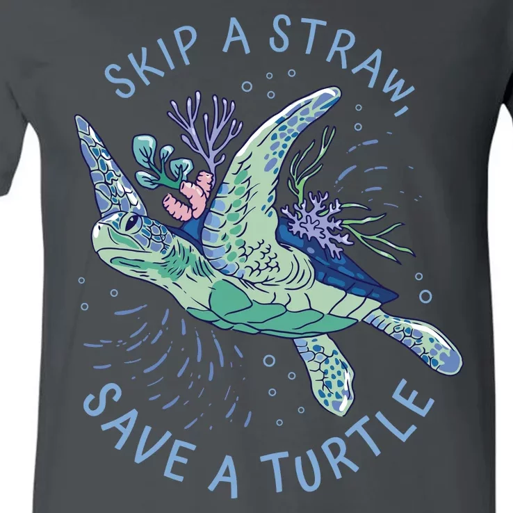 Skip A Straw Save A Turtle Ocean V-Neck T-Shirt