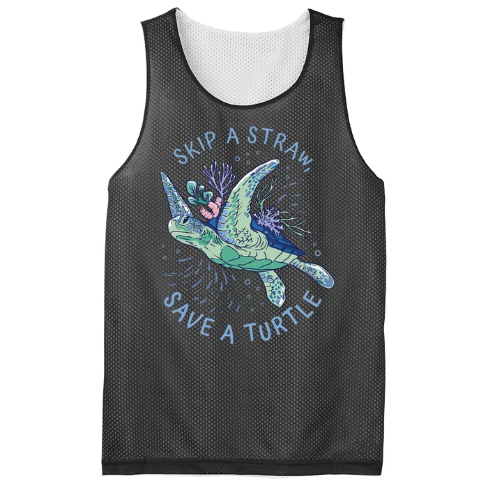 Skip A Straw Save A Turtle Ocean Mesh Reversible Basketball Jersey Tank