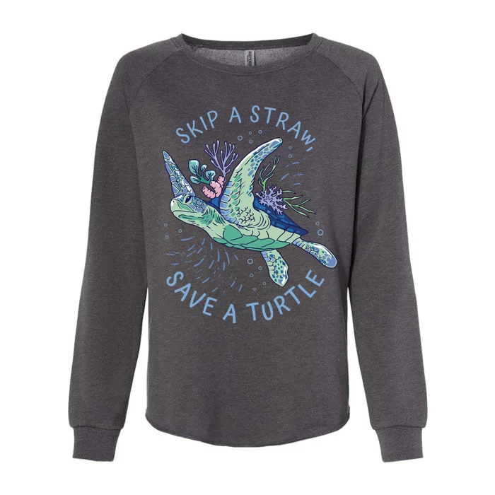 Skip A Straw Save A Turtle Ocean Womens California Wash Sweatshirt