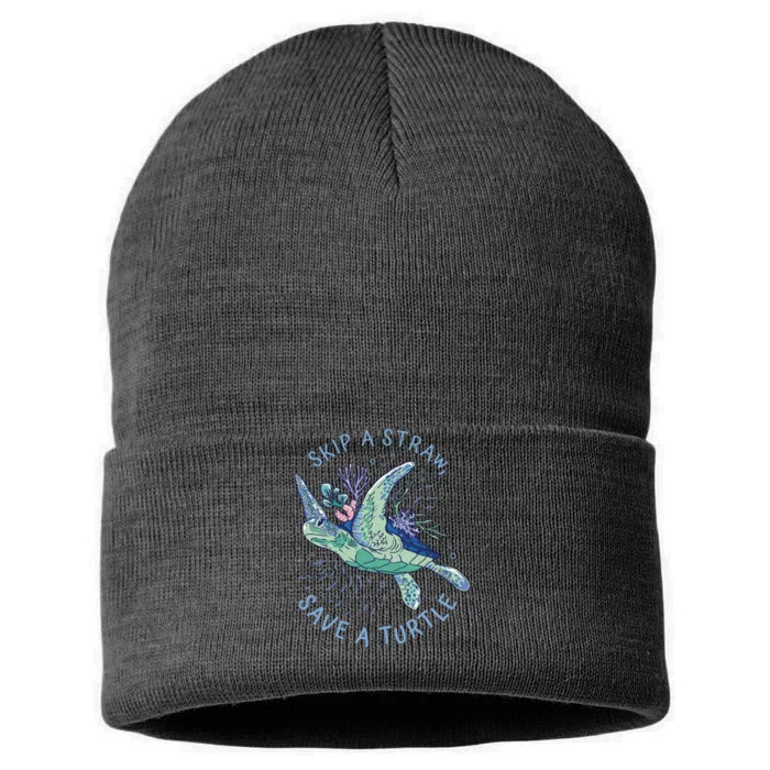 Skip A Straw Save A Turtle Ocean Sustainable Knit Beanie