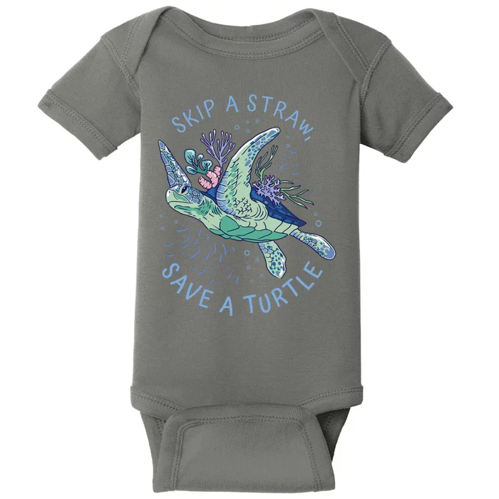 Skip A Straw Save A Turtle Ocean Baby Bodysuit