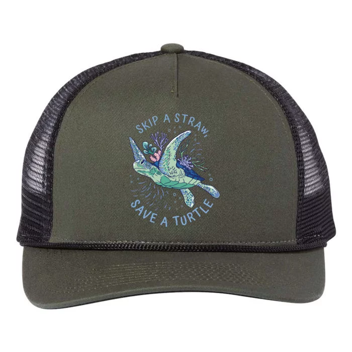 Skip A Straw Save A Turtle Ocean Retro Rope Trucker Hat Cap