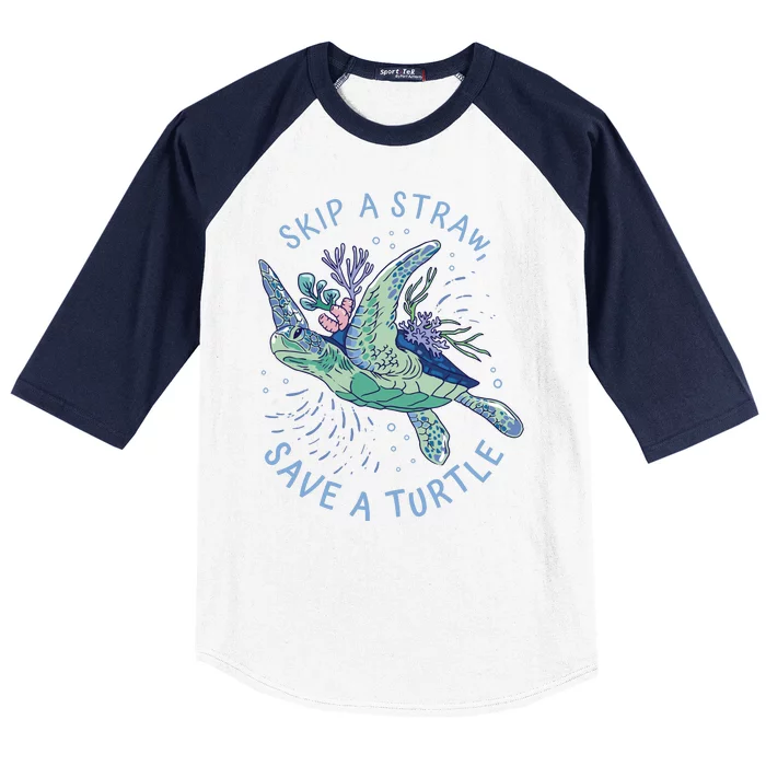 Skip A Straw Save A Turtle Ocean Baseball Sleeve Shirt