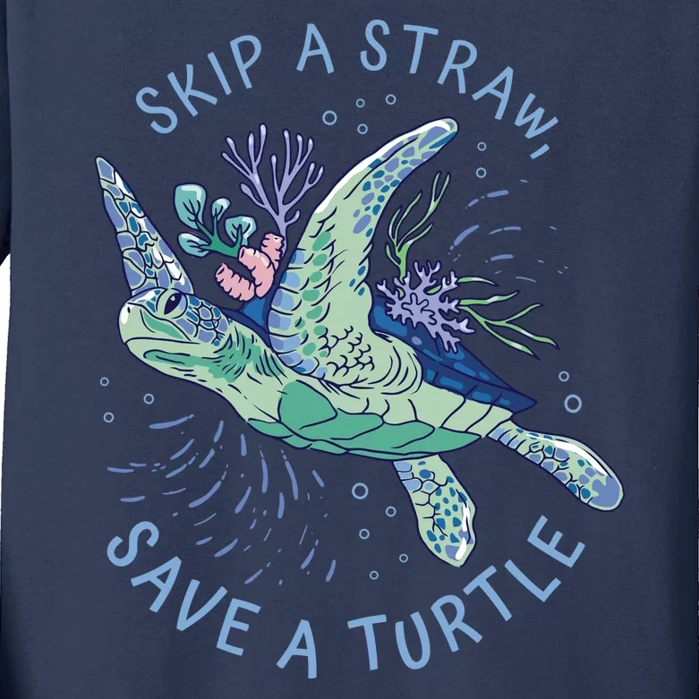 Skip A Straw Save A Turtle Ocean Kids Long Sleeve Shirt