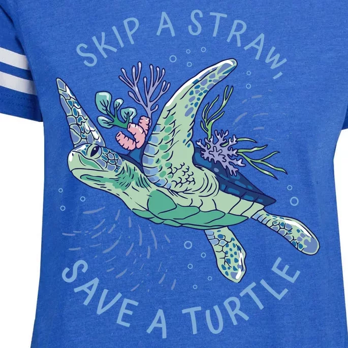 Skip A Straw Save A Turtle Ocean Enza Ladies Jersey Football T-Shirt