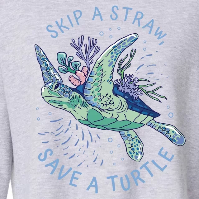 Skip A Straw Save A Turtle Ocean Cropped Pullover Crew