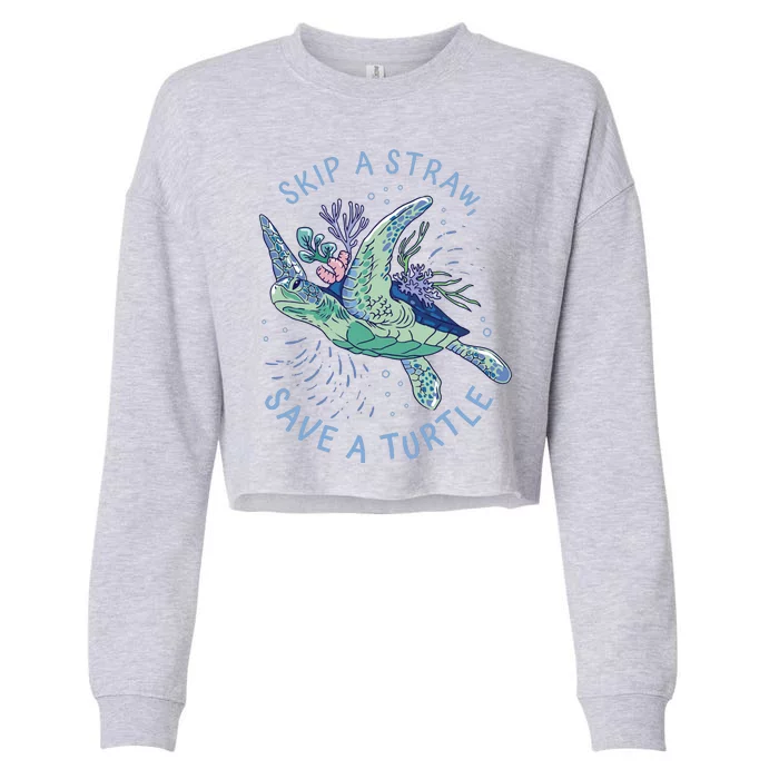 Skip A Straw Save A Turtle Ocean Cropped Pullover Crew