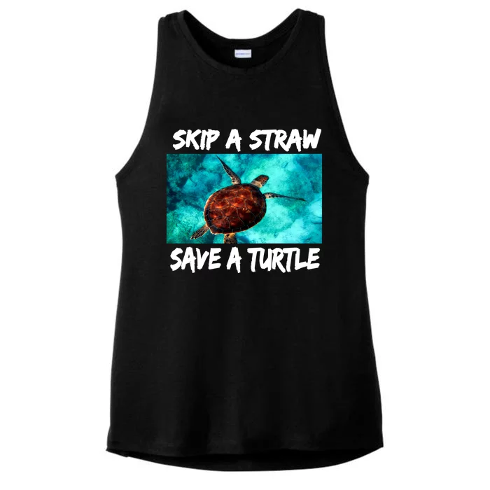 Skip A Straw Save A Turtle Gift Ladies Tri-Blend Wicking Tank