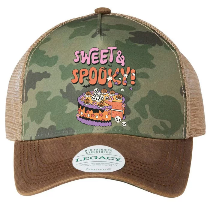 Sweet And Spooky Skulls Pumpkins Retro Groovy Halloween Cake Gift Legacy Tie Dye Trucker Hat