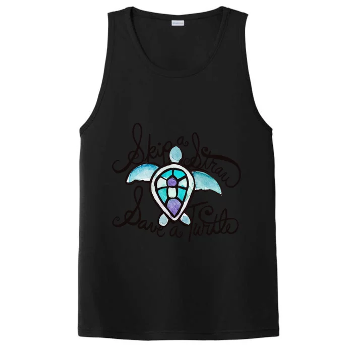 Skip A Straw Save A Turtle Watercolor Gift Performance Tank