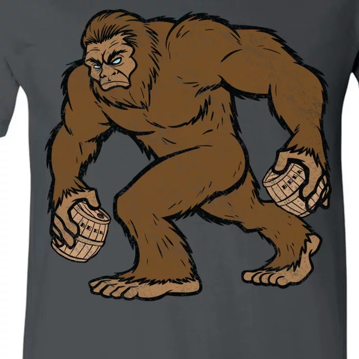 Sasquatch Bigfoot With Beer Kegs V-Neck T-Shirt