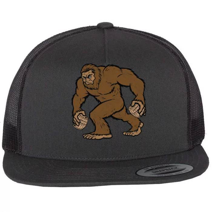 Sasquatch Bigfoot With Beer Kegs Flat Bill Trucker Hat