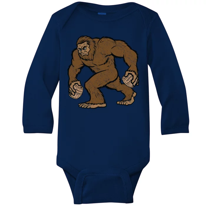 Sasquatch Bigfoot With Beer Kegs Baby Long Sleeve Bodysuit