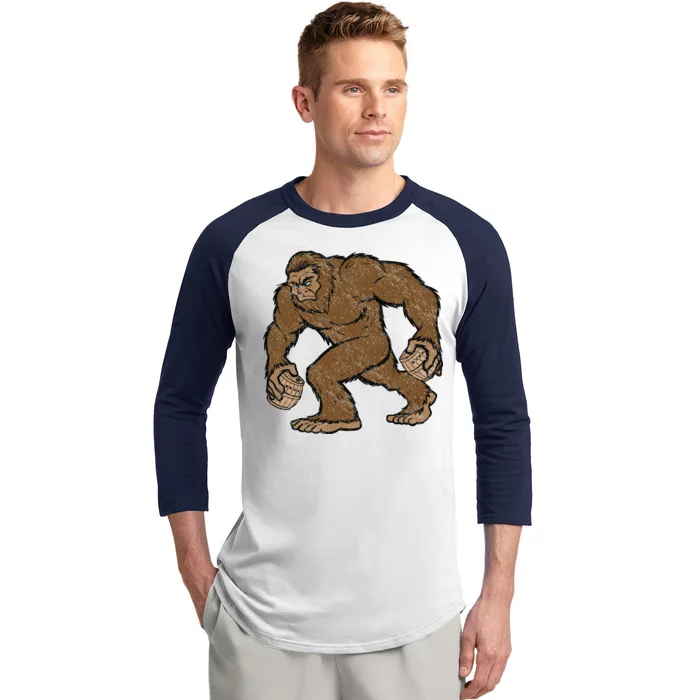 Sasquatch Bigfoot With Beer Kegs Baseball Sleeve Shirt