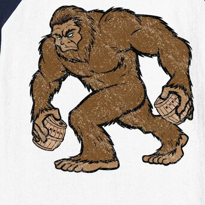 Sasquatch Bigfoot With Beer Kegs Baseball Sleeve Shirt