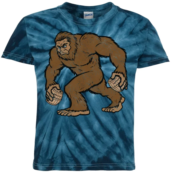 Sasquatch Bigfoot With Beer Kegs Kids Tie-Dye T-Shirt