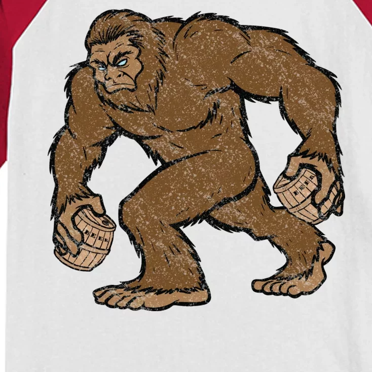 Sasquatch Bigfoot With Beer Kegs Kids Colorblock Raglan Jersey