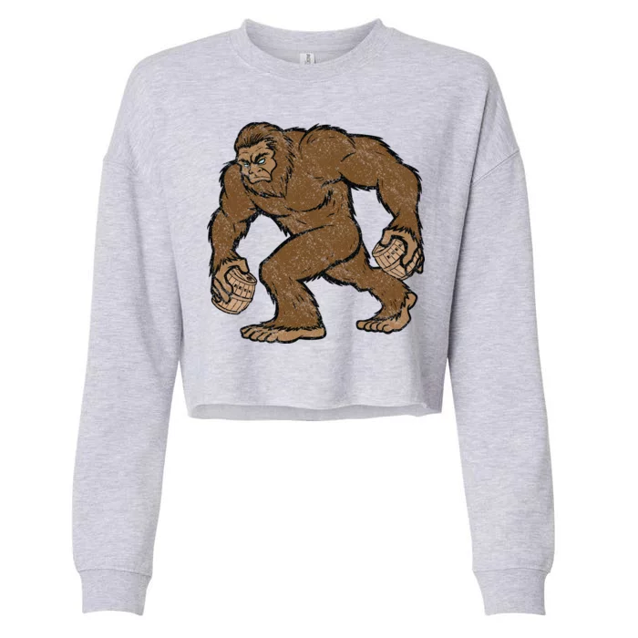 Sasquatch Bigfoot With Beer Kegs Cropped Pullover Crew