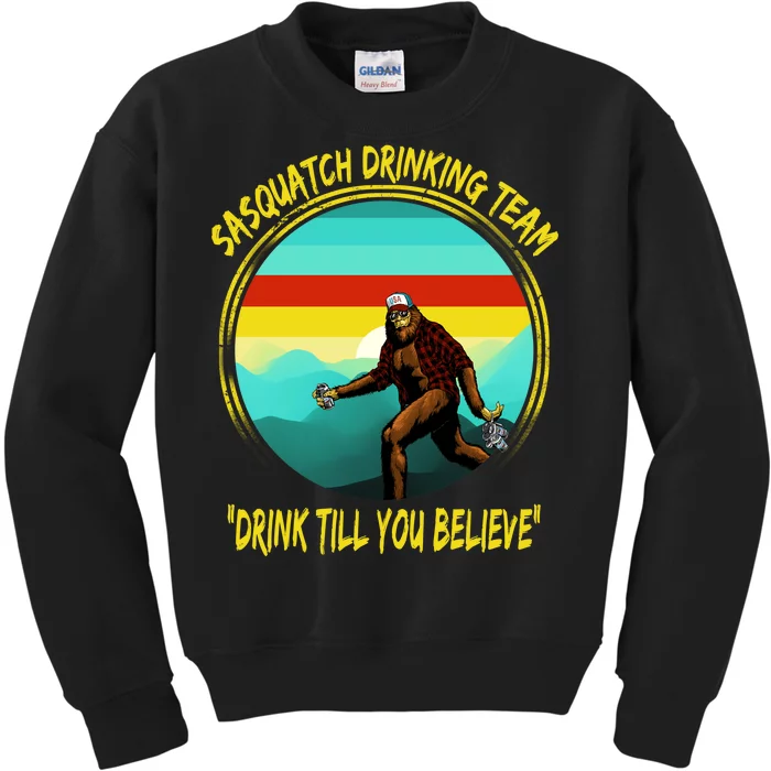 Sasquatch Drinking Team Drink Till You Believe Kids Sweatshirt