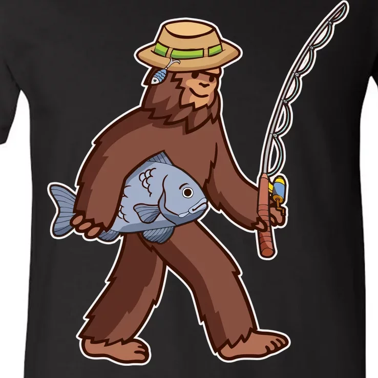 Sasquatch Gone Fishing V-Neck T-Shirt