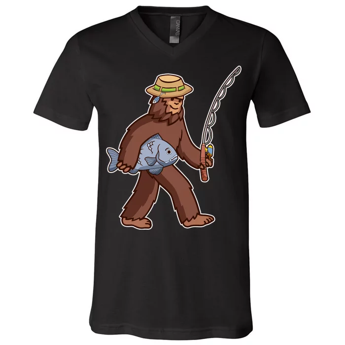 Sasquatch Gone Fishing V-Neck T-Shirt